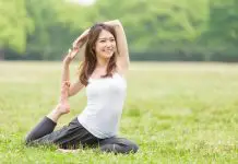 YogaFX Healthy woman doing yoga smiling