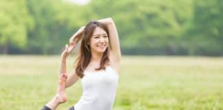 YogaFX Healthy woman doing yoga smiling