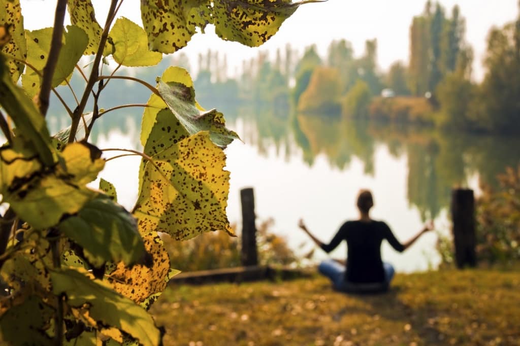 YogaFX Woman doing meditation in Autumn season