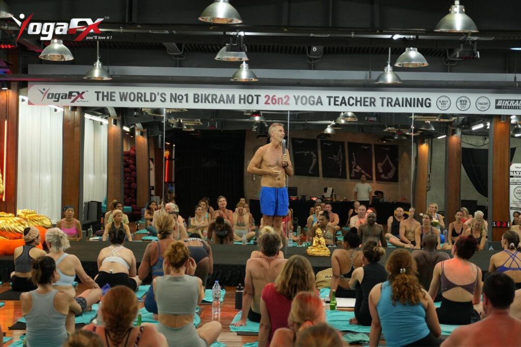 Yoga Instructor Salary: What Teachers Actually Earn (With Real Numbers) 3 Mr. Ian Terry leading a Bikram Hot 26&2 teacher training intensive in Bali, illustrating the career path from paid teaching hours to running a certification programme